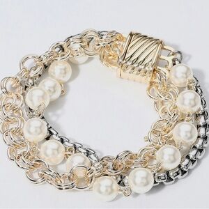 Gold and Silver Pearl Multi-Chain Bracelet - Women Jewelry